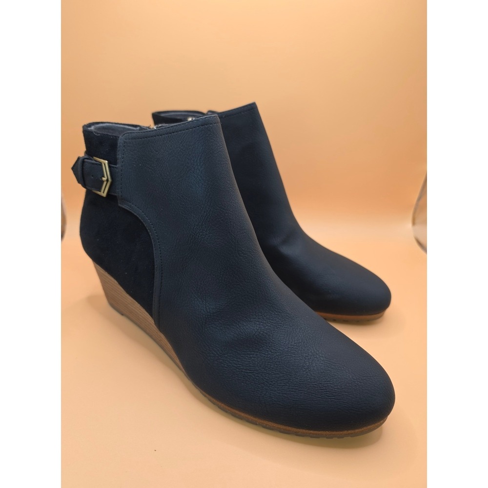 Dr. Scholl's Cameo Black Wedge Ankle Boots Women's 11M Faux Leather Suede Zip‎